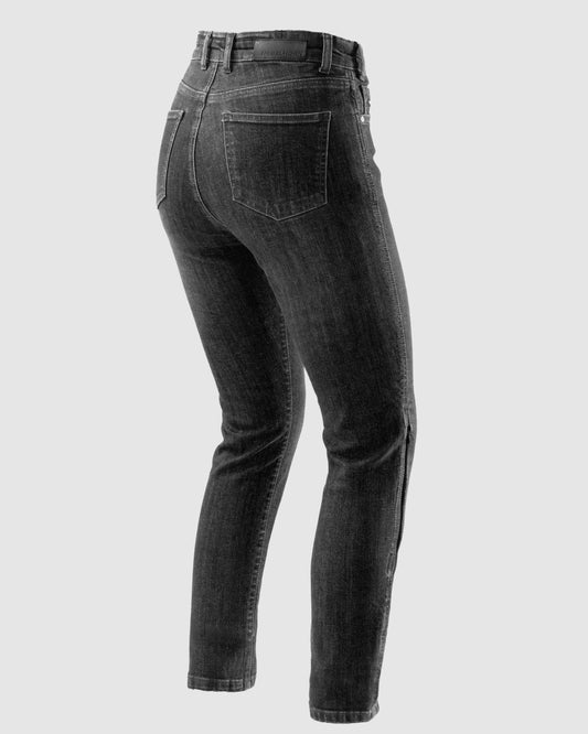 Classic Mono Motorradjeans Damen Schwarz Gewaschen