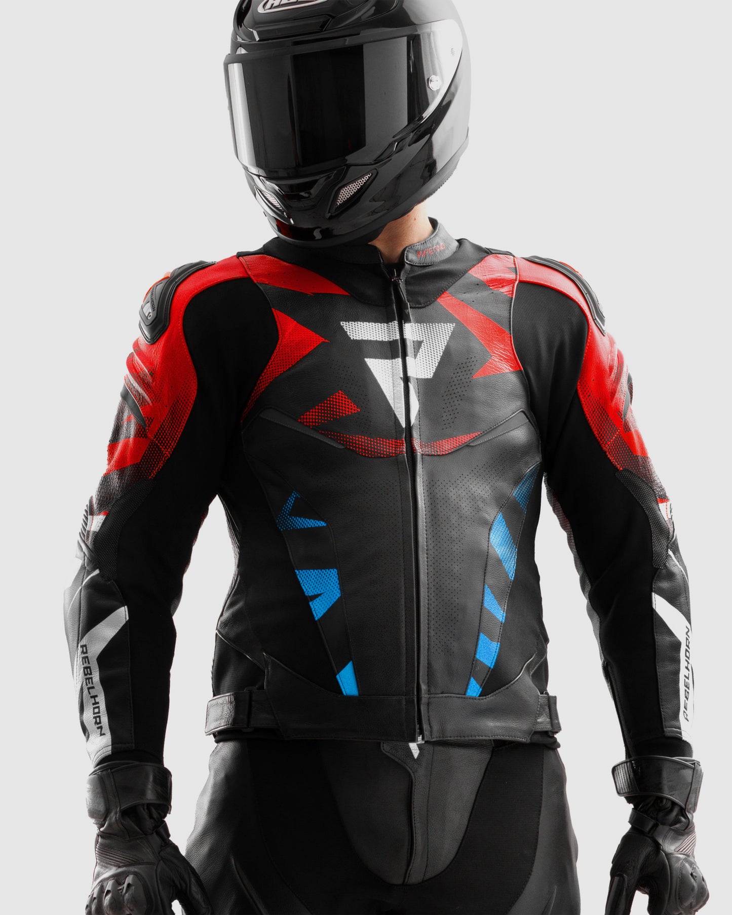 Inferno Leder-Motorradjacke Blau Rot