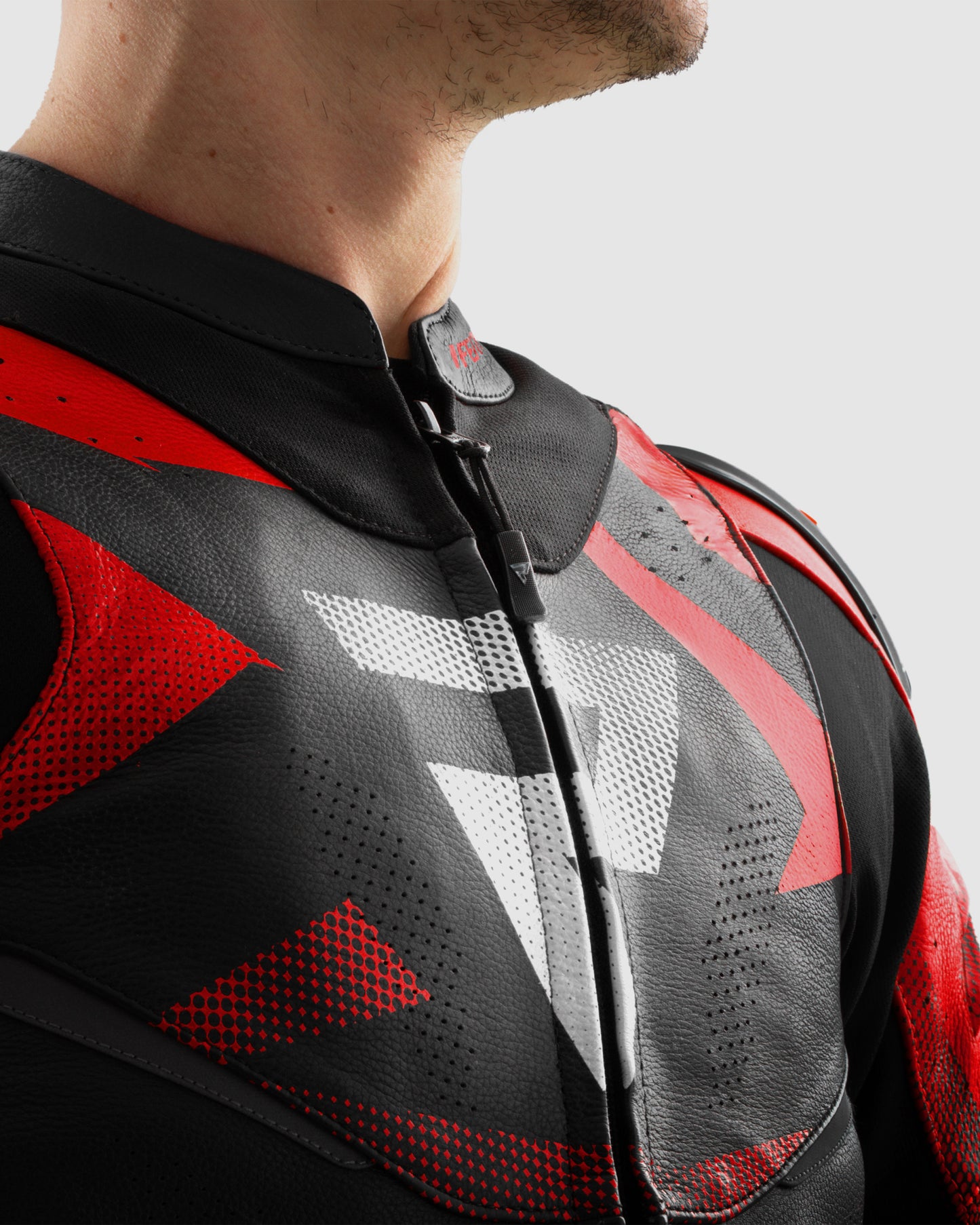 Inferno Leder-Motorradjacke Blau Rot
