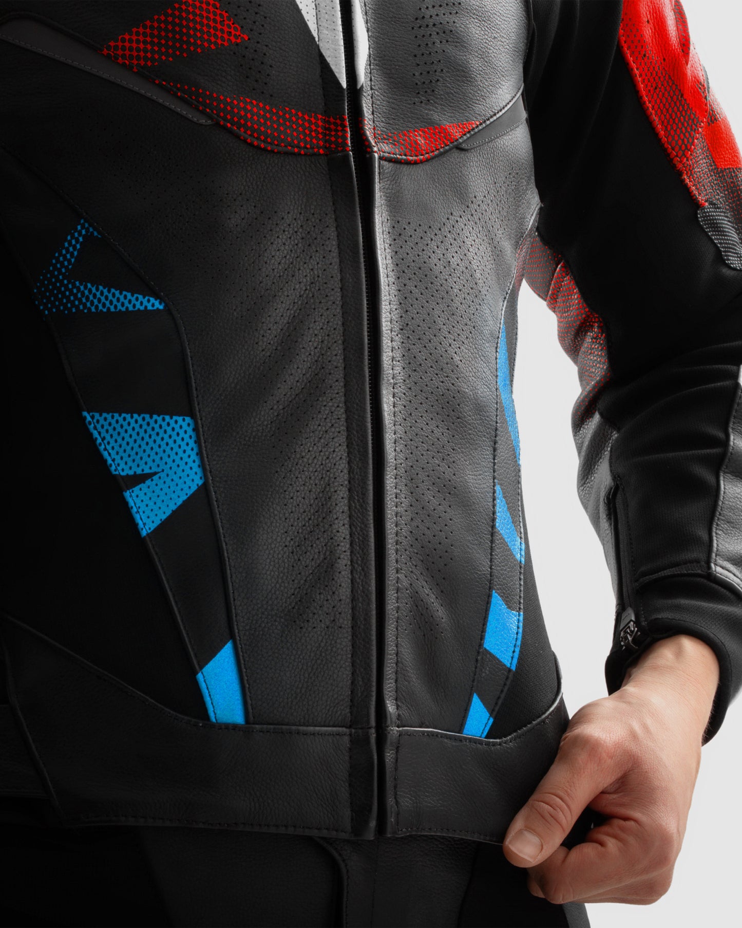 Inferno Leder-Motorradjacke Blau Rot