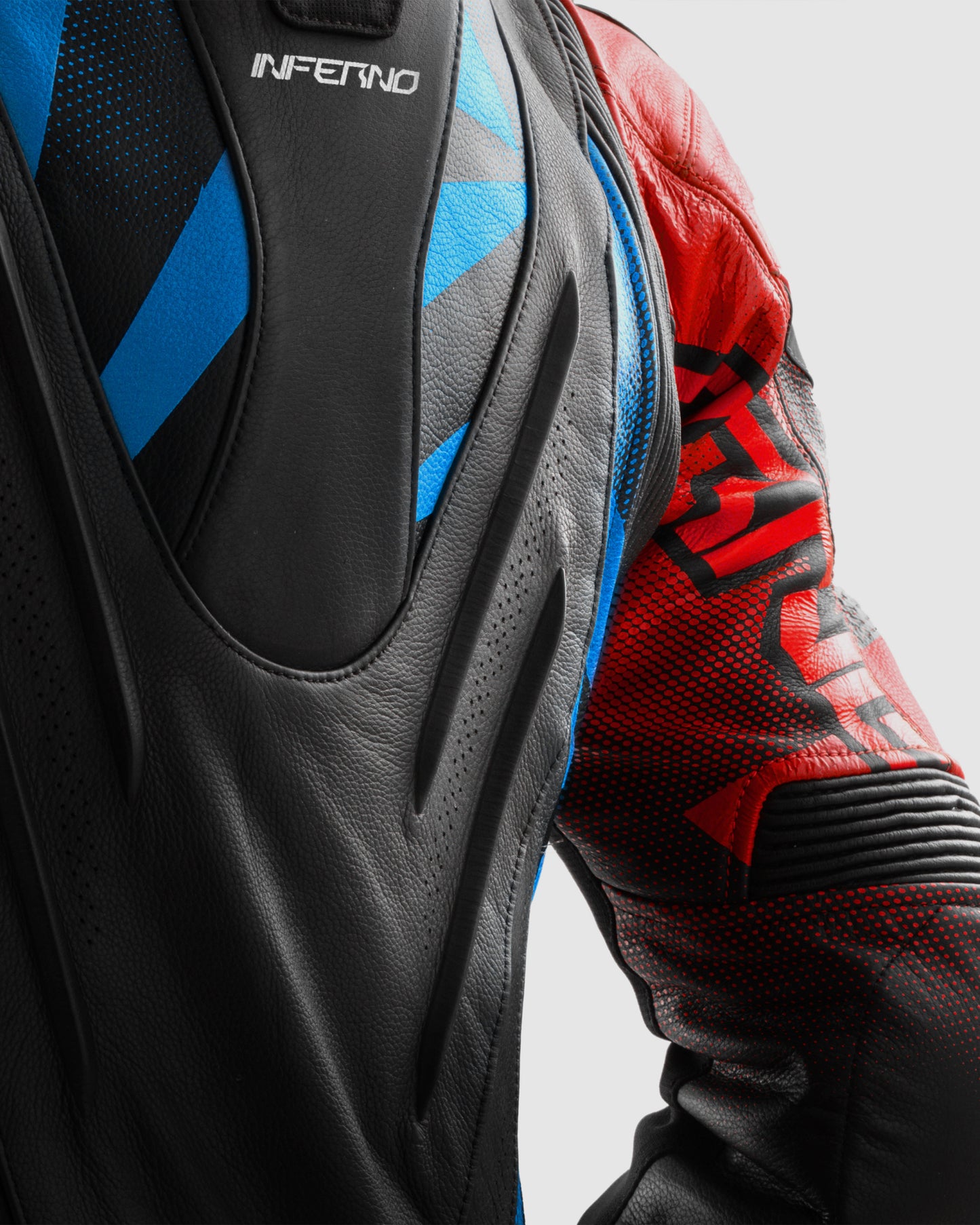 Inferno Leder-Motorradjacke Blau Rot