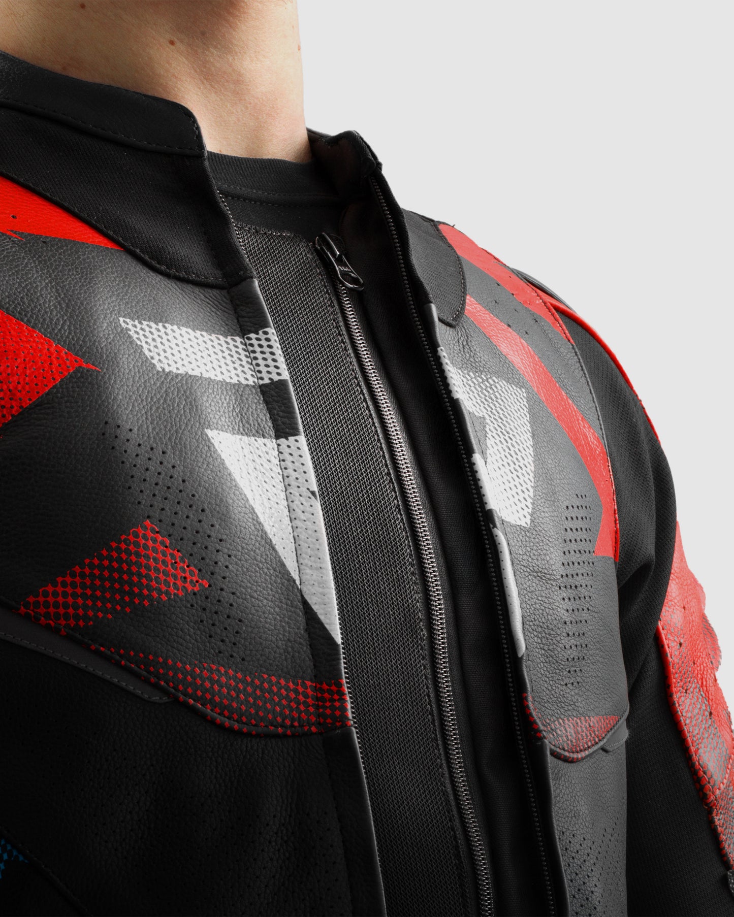 Inferno Leder-Motorradjacke Blau Rot