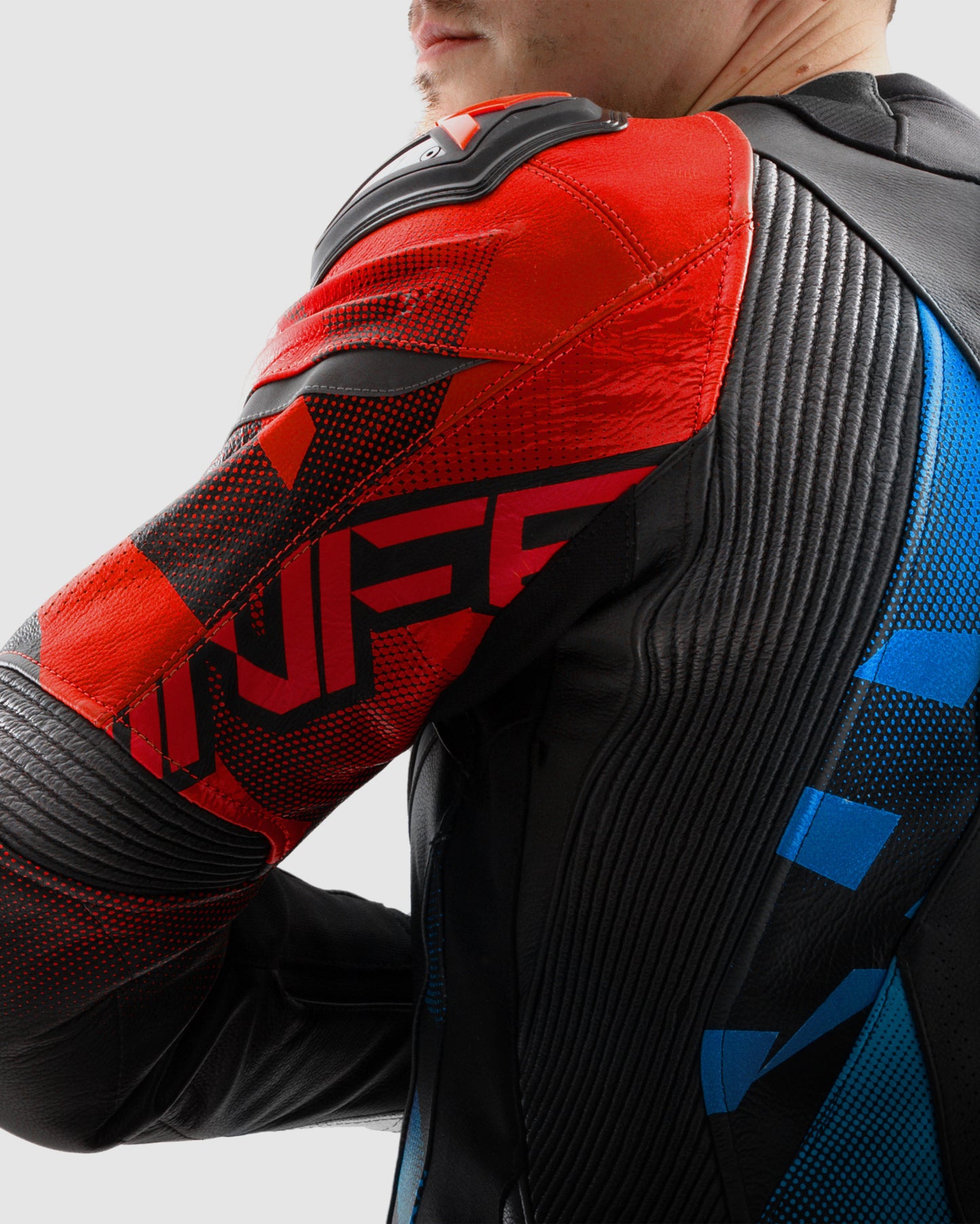 Inferno Leder-Motorradjacke Blau Rot