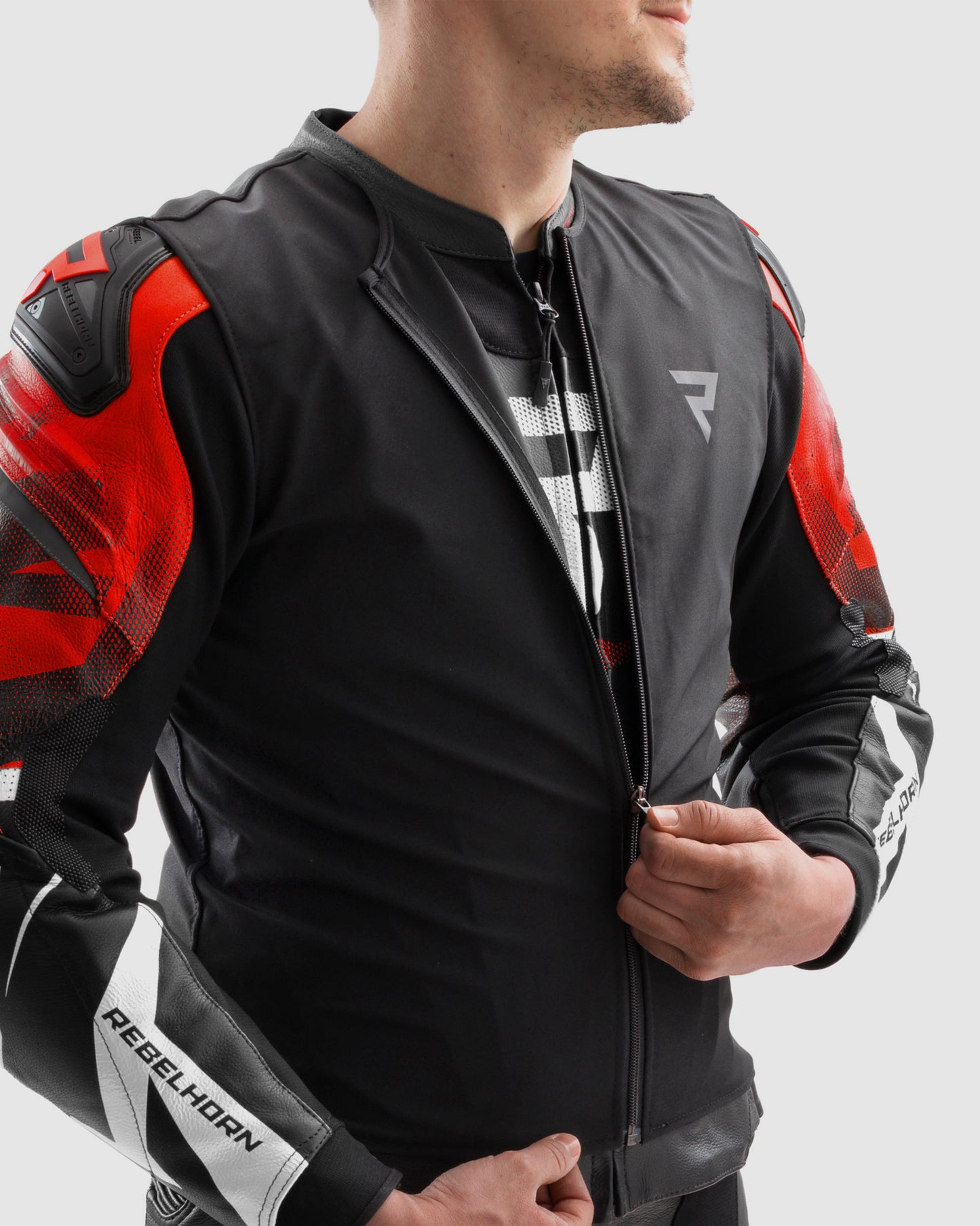Inferno Leder-Motorradjacke Blau Rot
