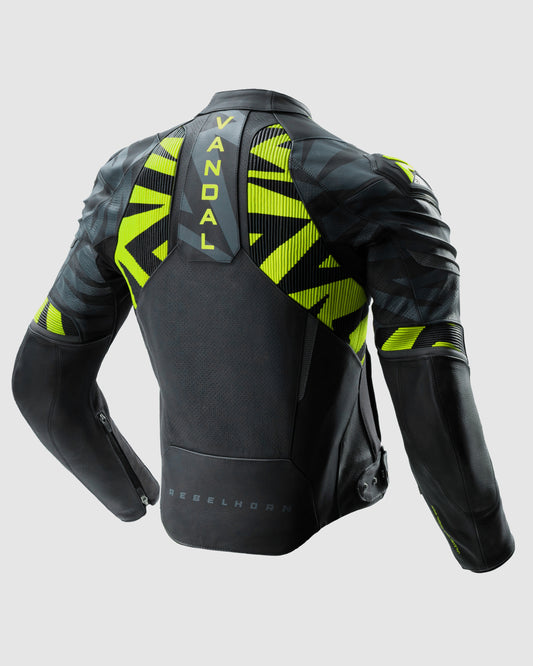 Vandal 2 Motorrad Lederjacke Fluo Gelb