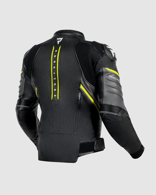 Veloce Leder-Motorradjacke Neongelb