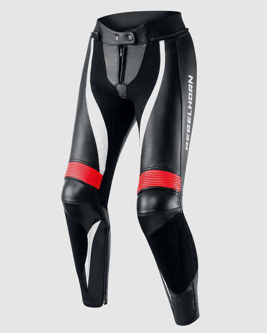 Rebel Damen Motorradhose Rot Weiß