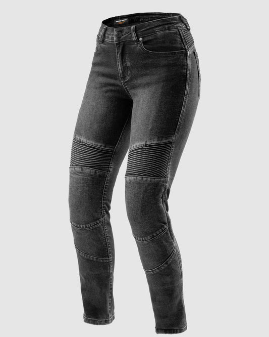 Agness 2 Mono Motorradjeans Damen Schwarz Gewaschen