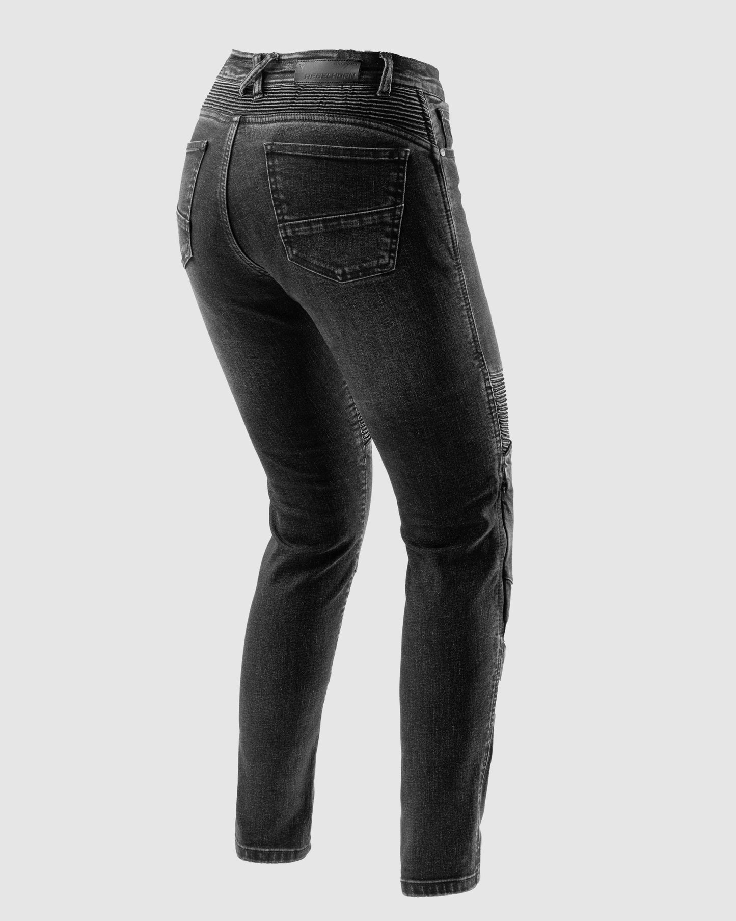 Agness 2 Mono Motorradjeans Damen Schwarz Gewaschen