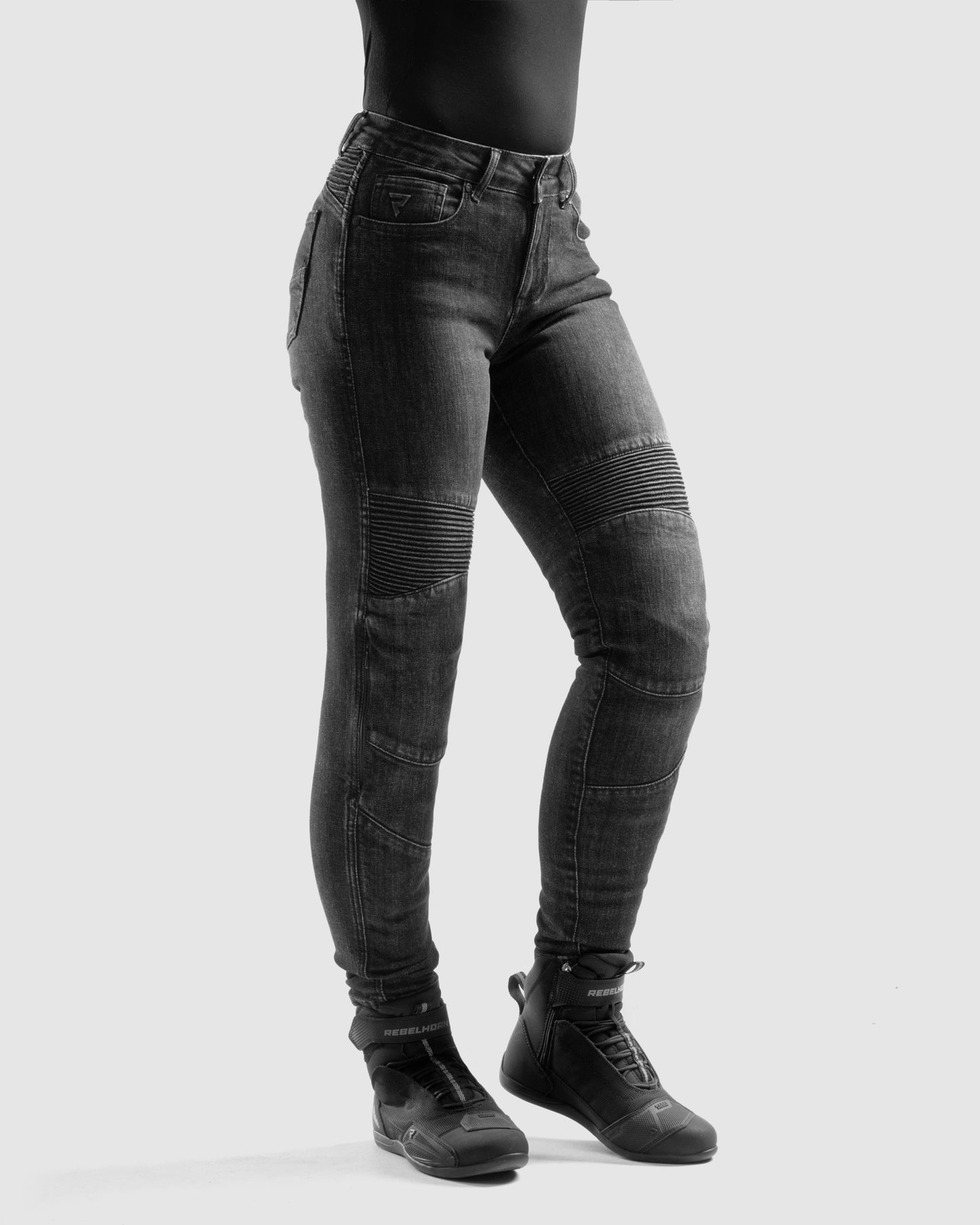 Agness 2 Mono Motorradjeans Damen Schwarz Gewaschen