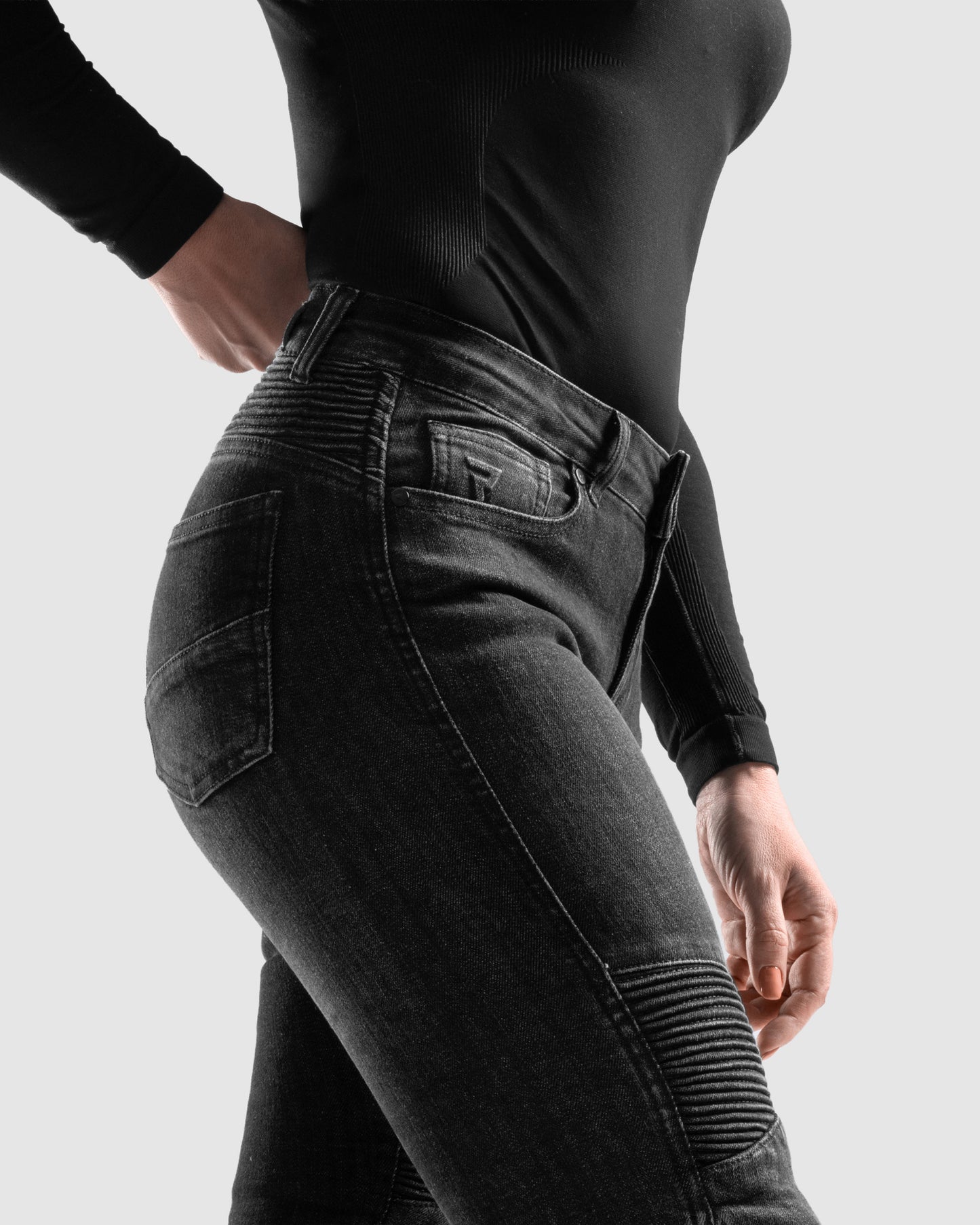 Agness 2 Mono Motorradjeans Damen Schwarz Gewaschen
