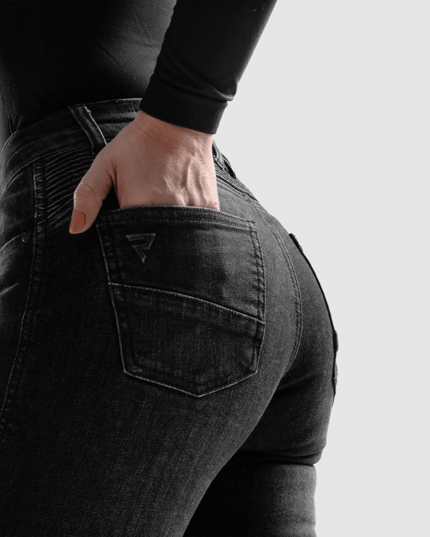 Agness 2 Mono Motorradjeans Damen Schwarz Gewaschen