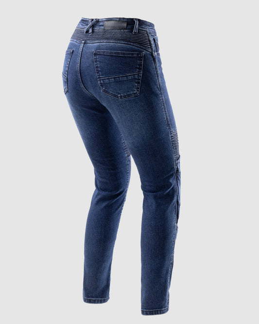 Agness 2 Mono Motorradjeans Damen Blau Gewaschen