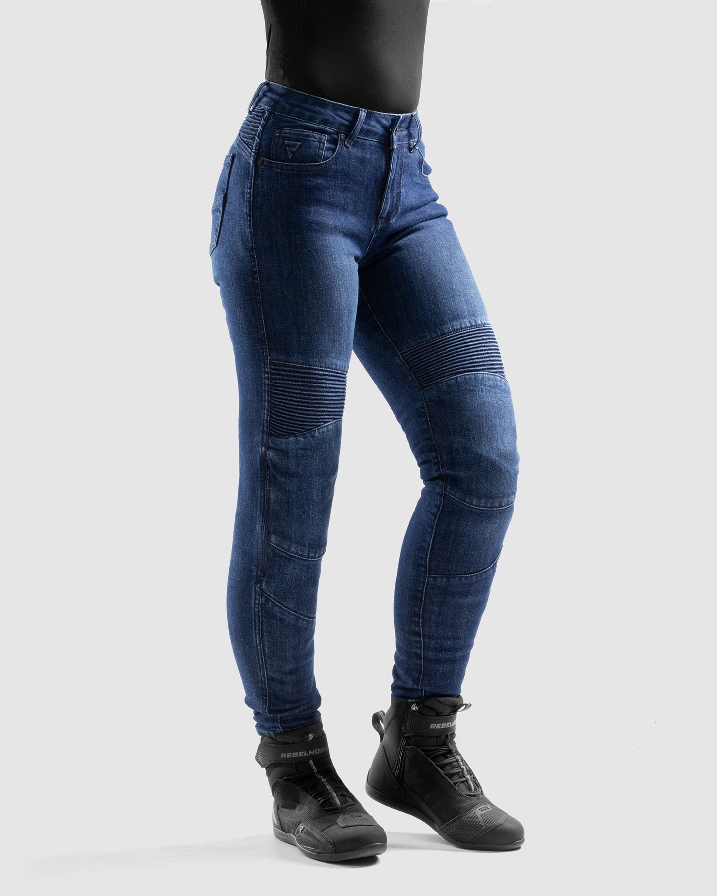 Agness 2 Mono Motorradjeans Damen Blau Gewaschen