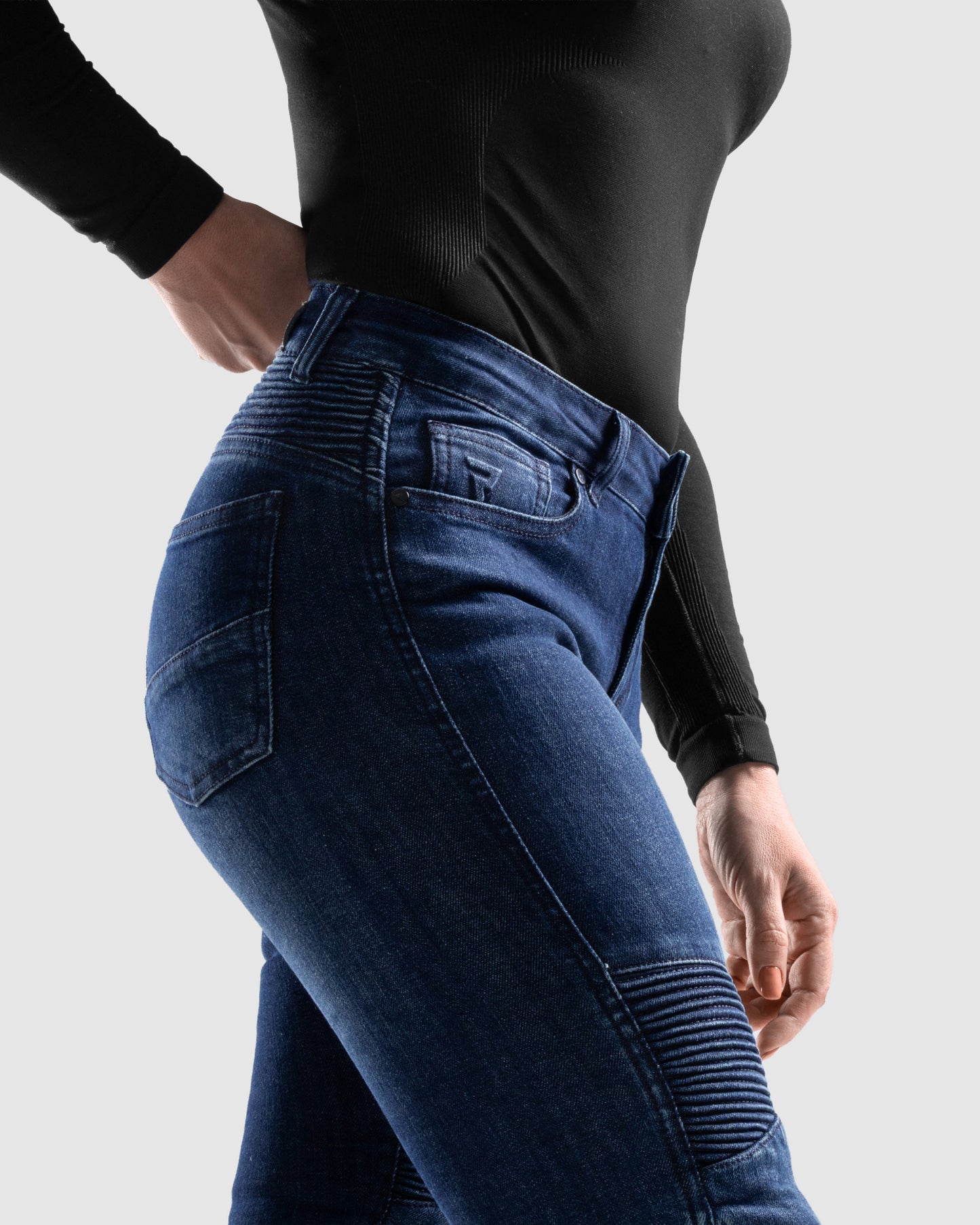 Agness 2 Mono Motorradjeans Damen Blau Gewaschen