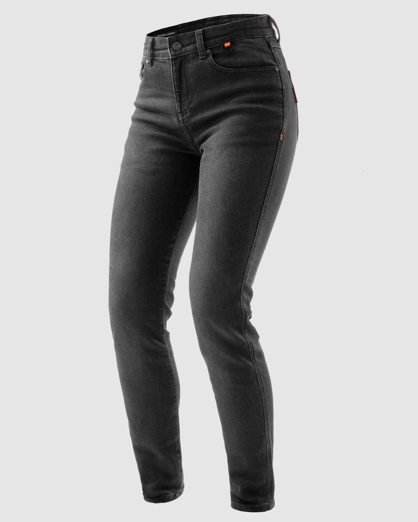 Bronco Damen Motorrad-Jeans Schwarz Verwaschen