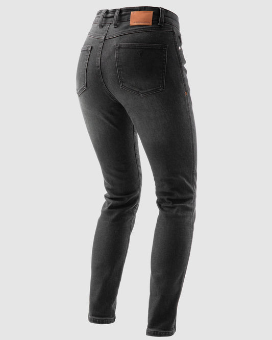 Bronco Damen Motorrad-Jeans Schwarz Verwaschen