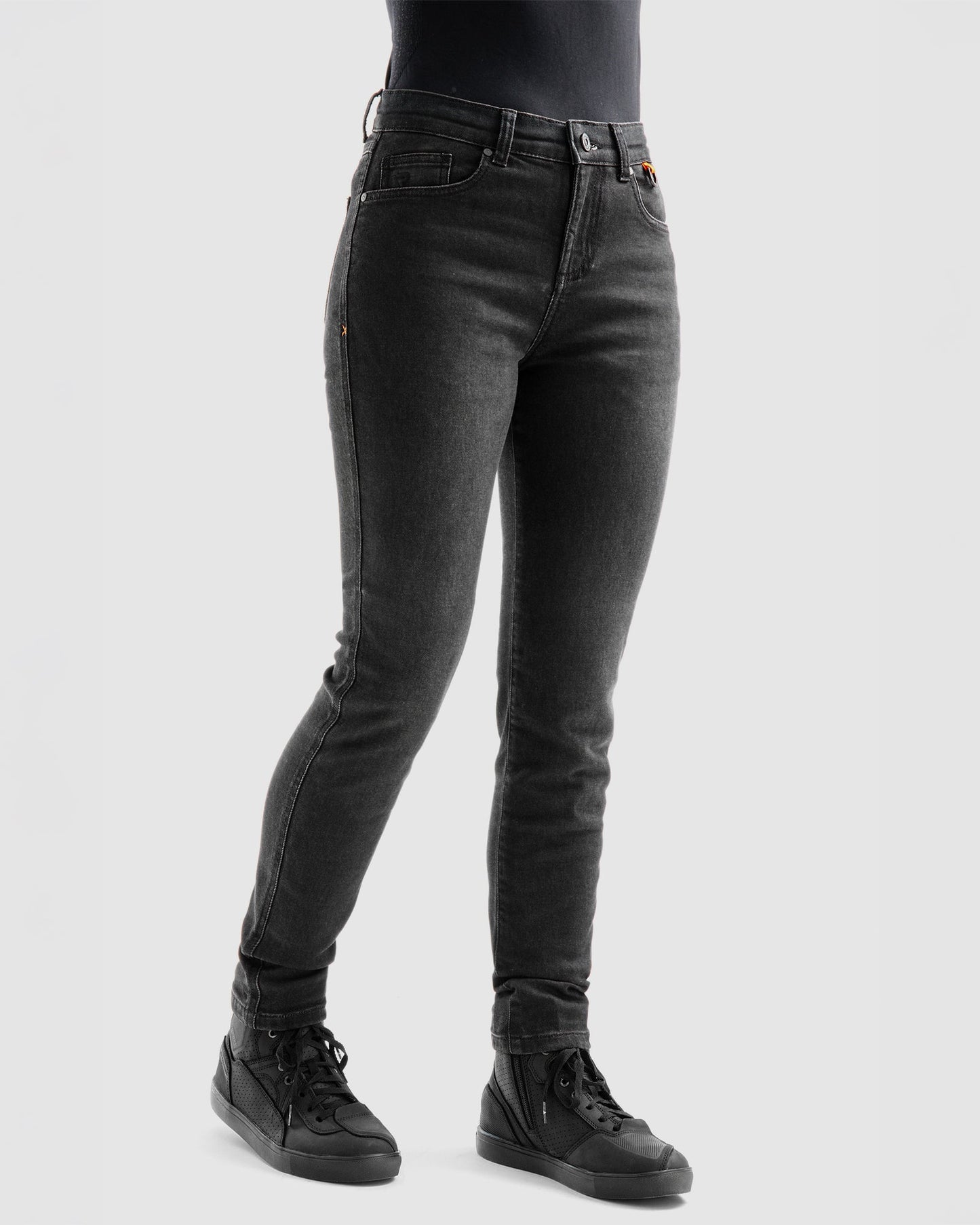 Bronco Damen Motorrad-Jeans Schwarz Verwaschen