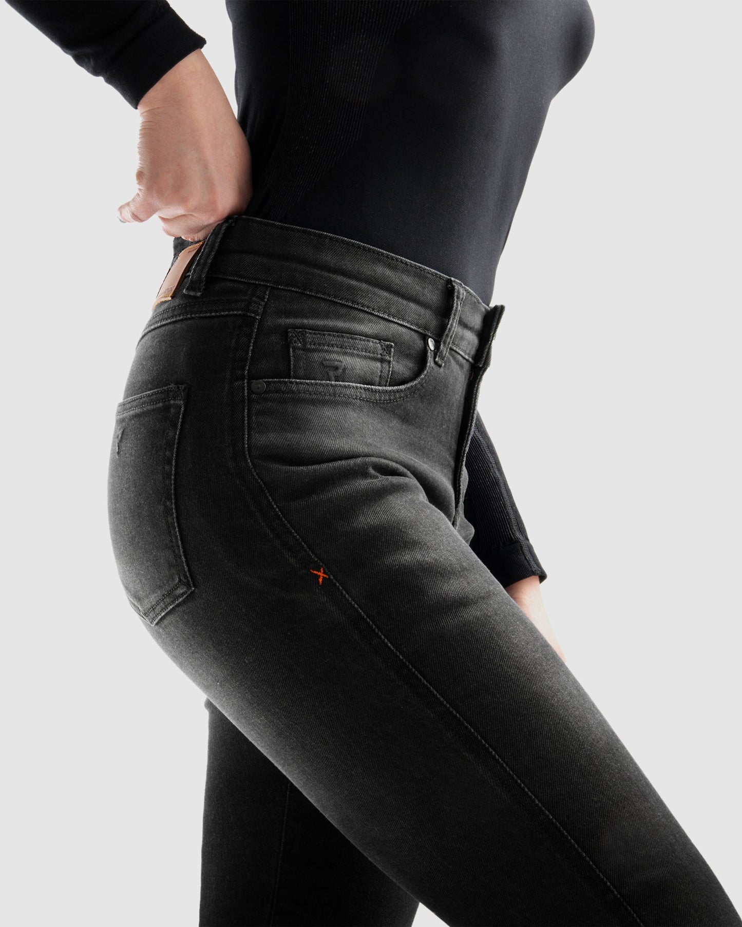 Bronco Damen Motorrad-Jeans Schwarz Verwaschen