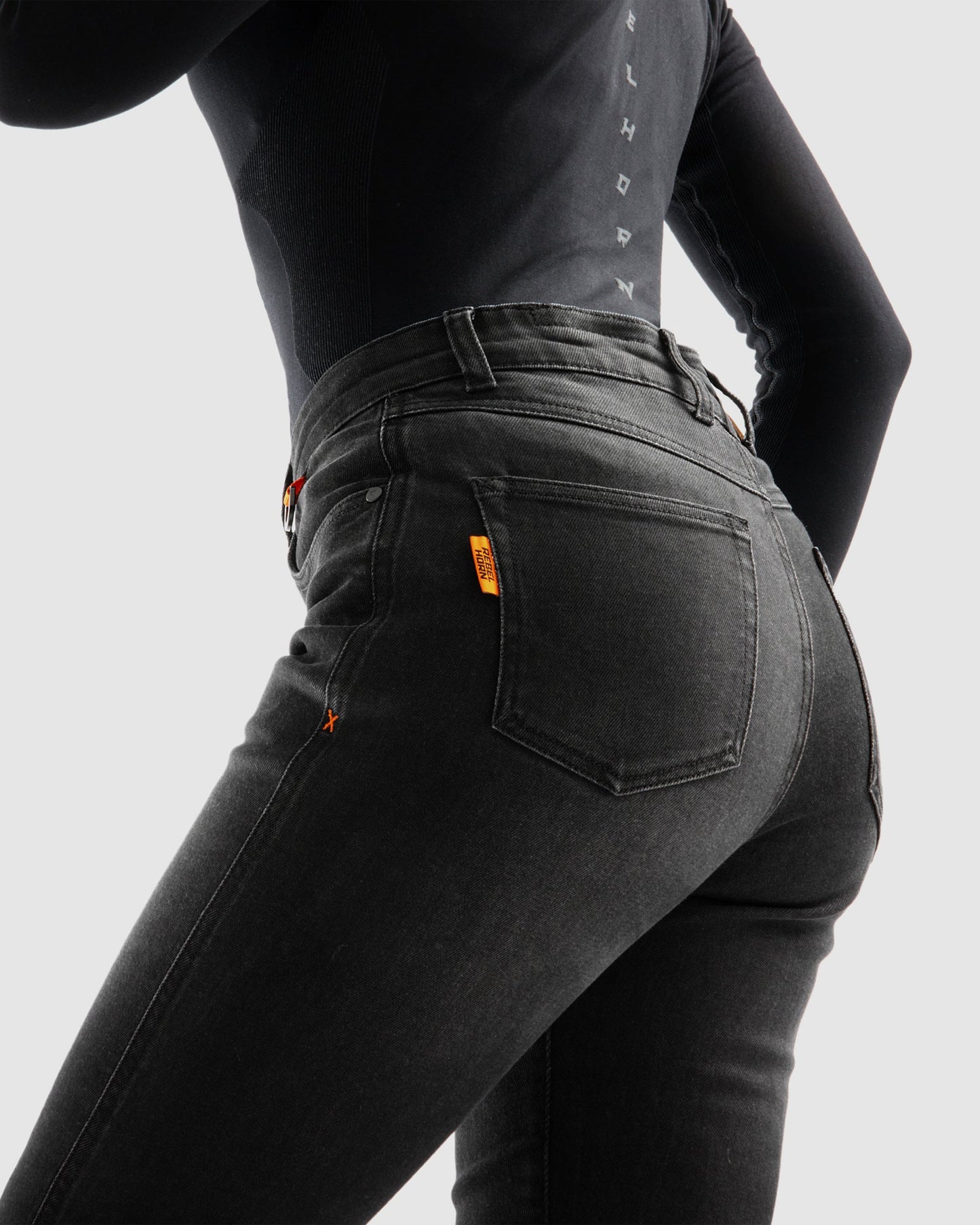 Bronco Damen Motorrad-Jeans Schwarz Verwaschen