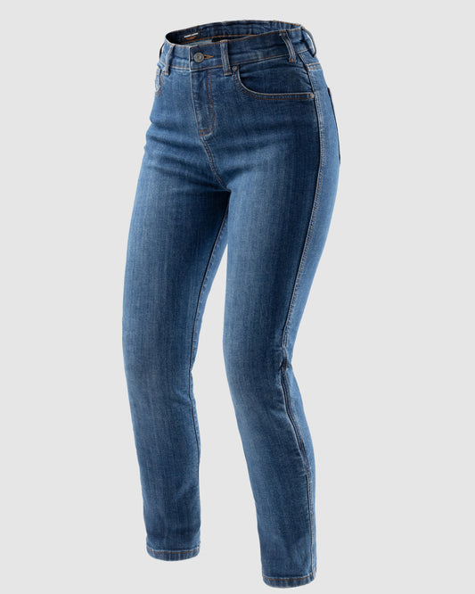 Classic Mono Motorradjeans Damen Blau Gewaschen