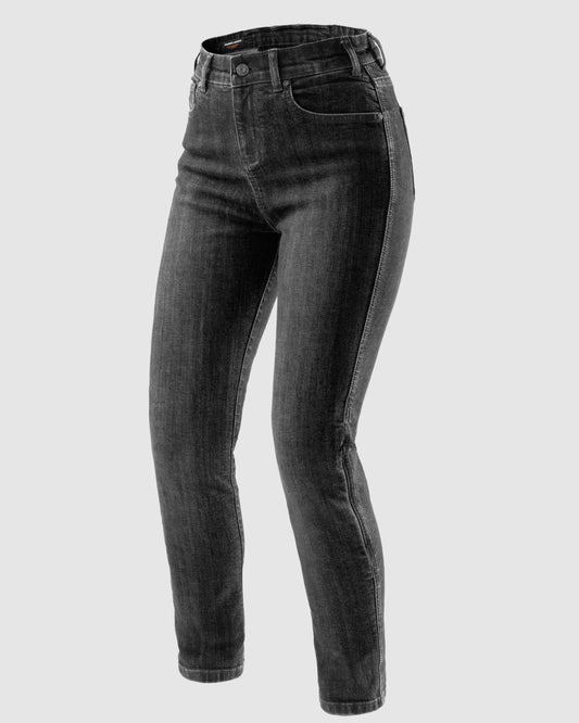 Classic Mono Motorradjeans Damen Schwarz Gewaschen