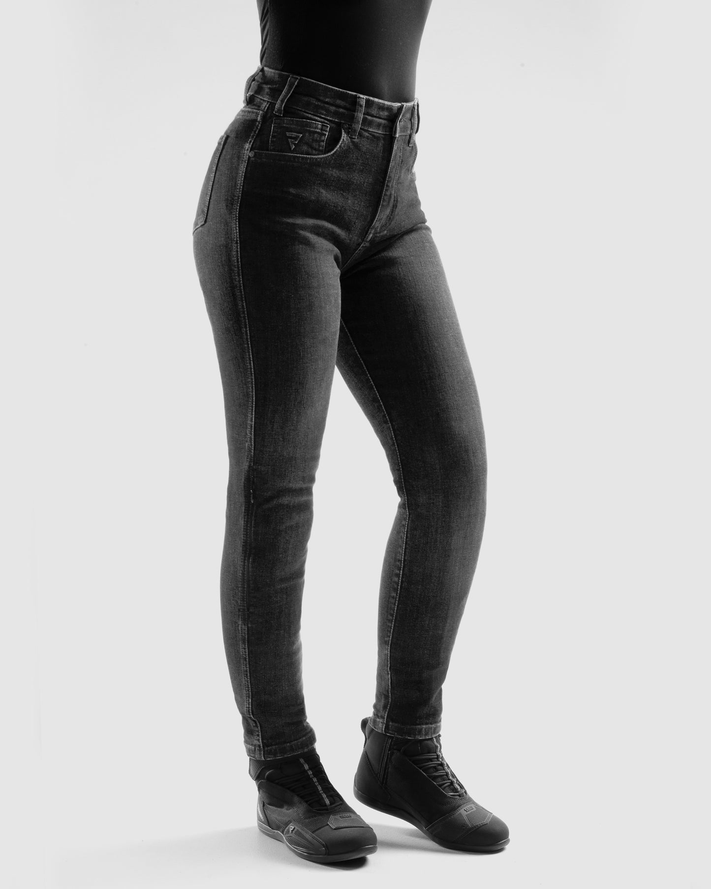 Classic Mono Motorradjeans Damen Schwarz Gewaschen