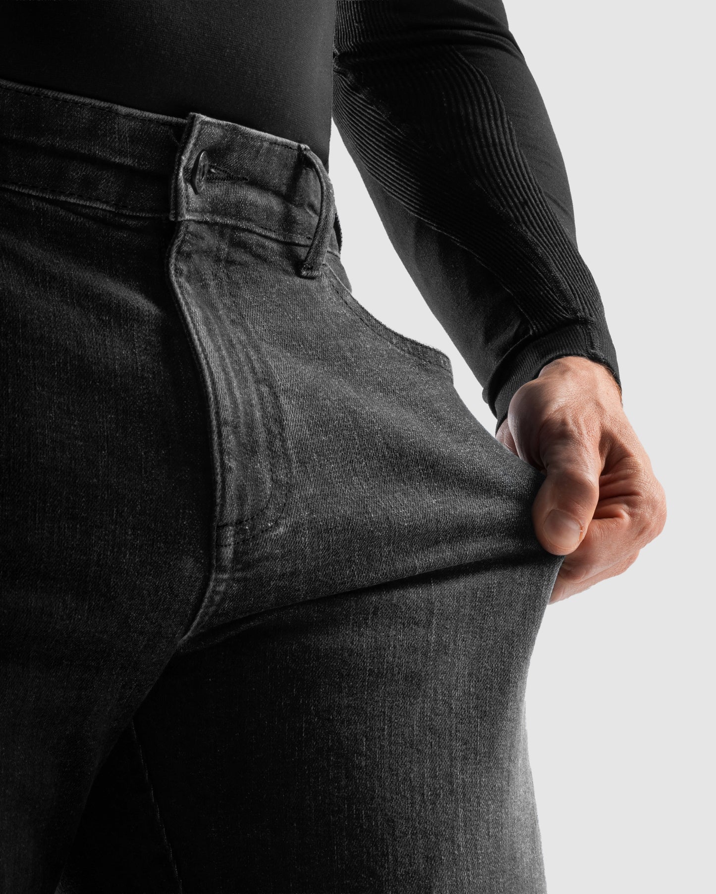 Classic Mono Motorradjeans Schwarz Gewaschen