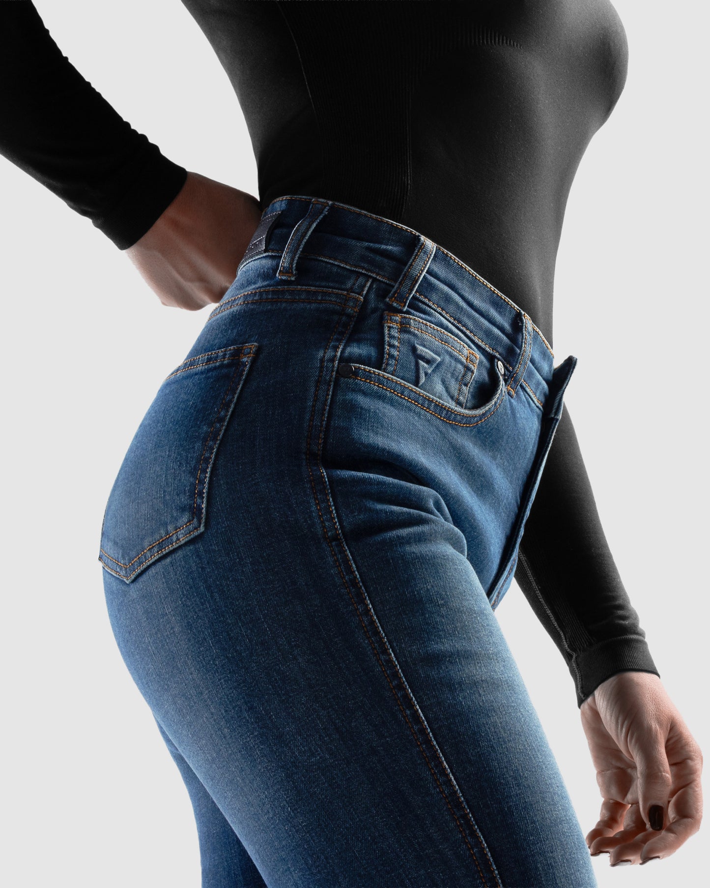 Classic Mono Motorradjeans Damen Blau Gewaschen