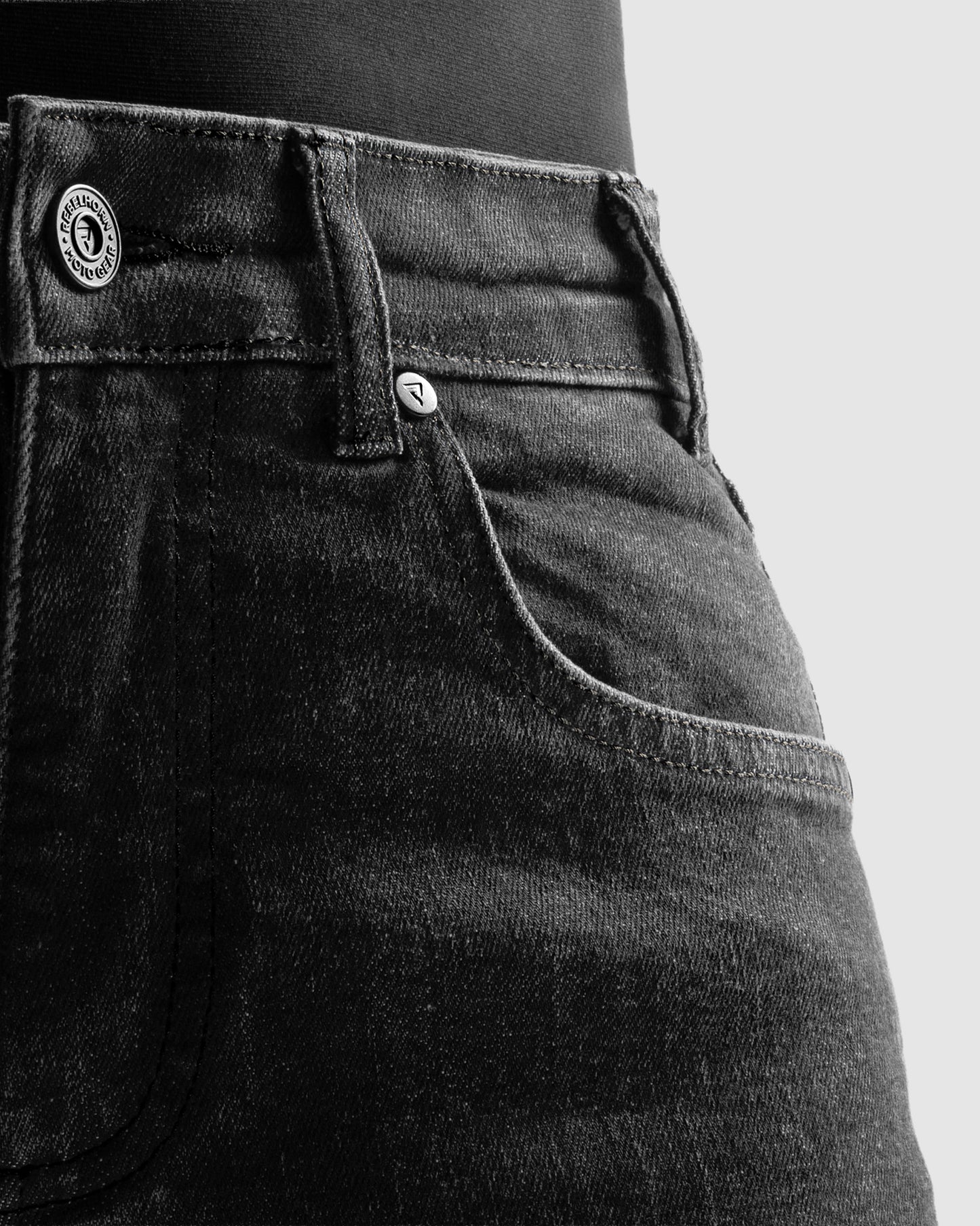 Classic Mono Motorradjeans Damen Schwarz Gewaschen