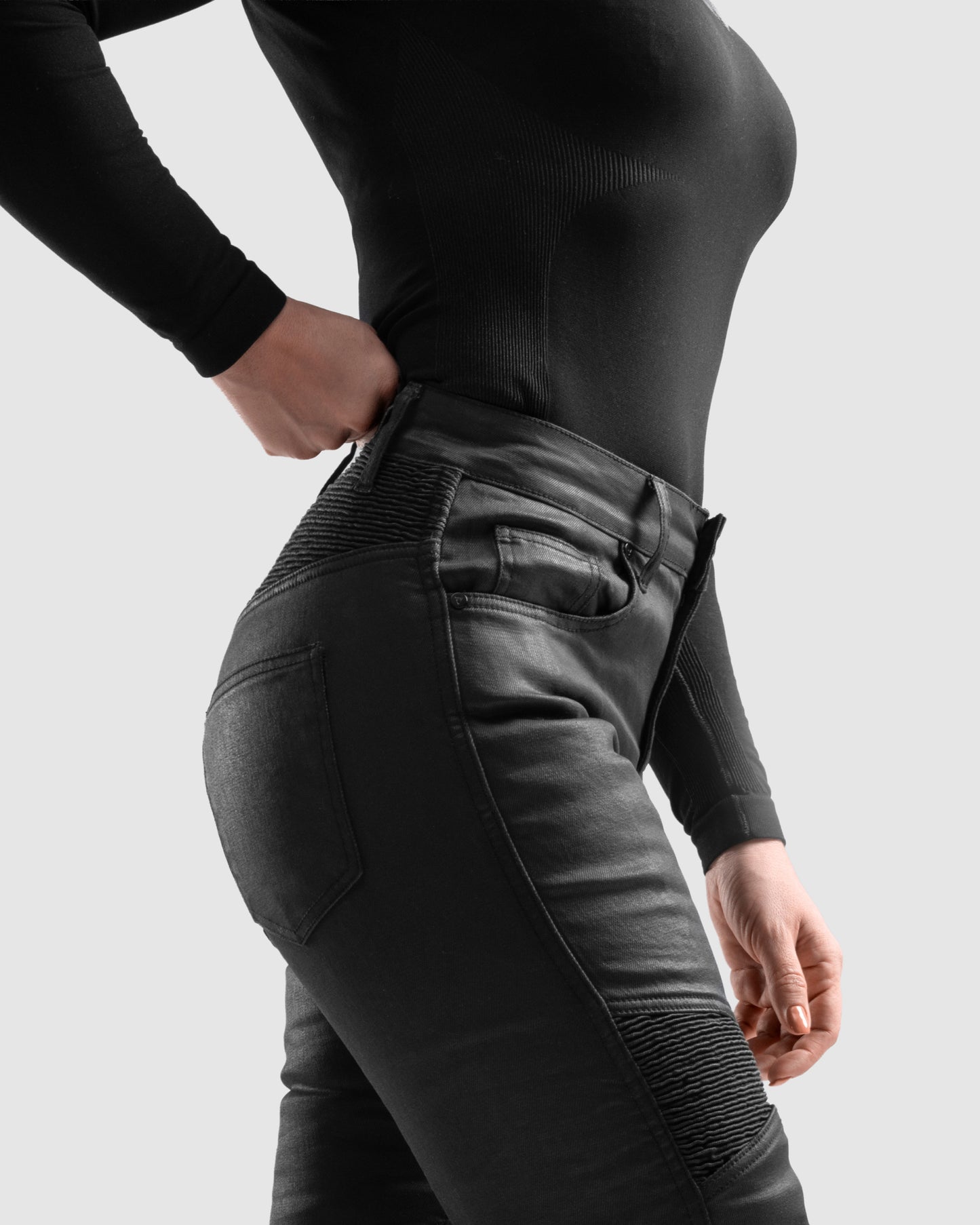 Roxy Motorradjeans Damen Slim Schwarz Gewachst