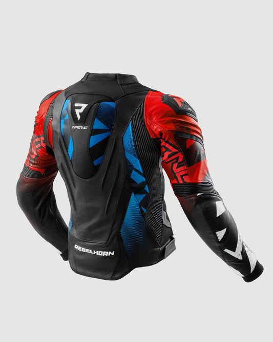 Inferno Leder-Motorradjacke Blau Rot