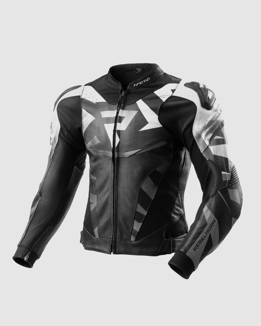 Inferno Leder-Motorradjacke Schwarz Weiß