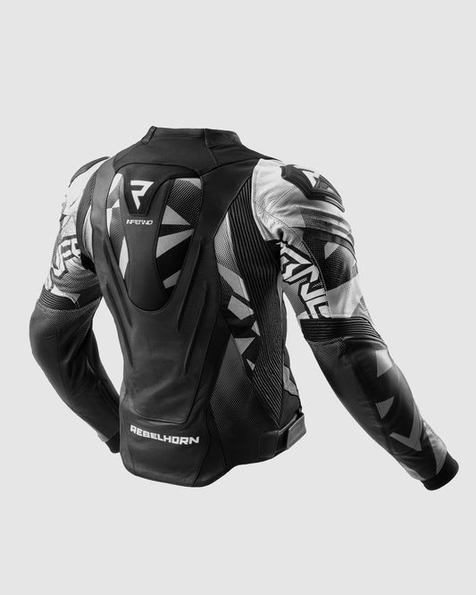 Inferno Leder-Motorradjacke Schwarz Weiß