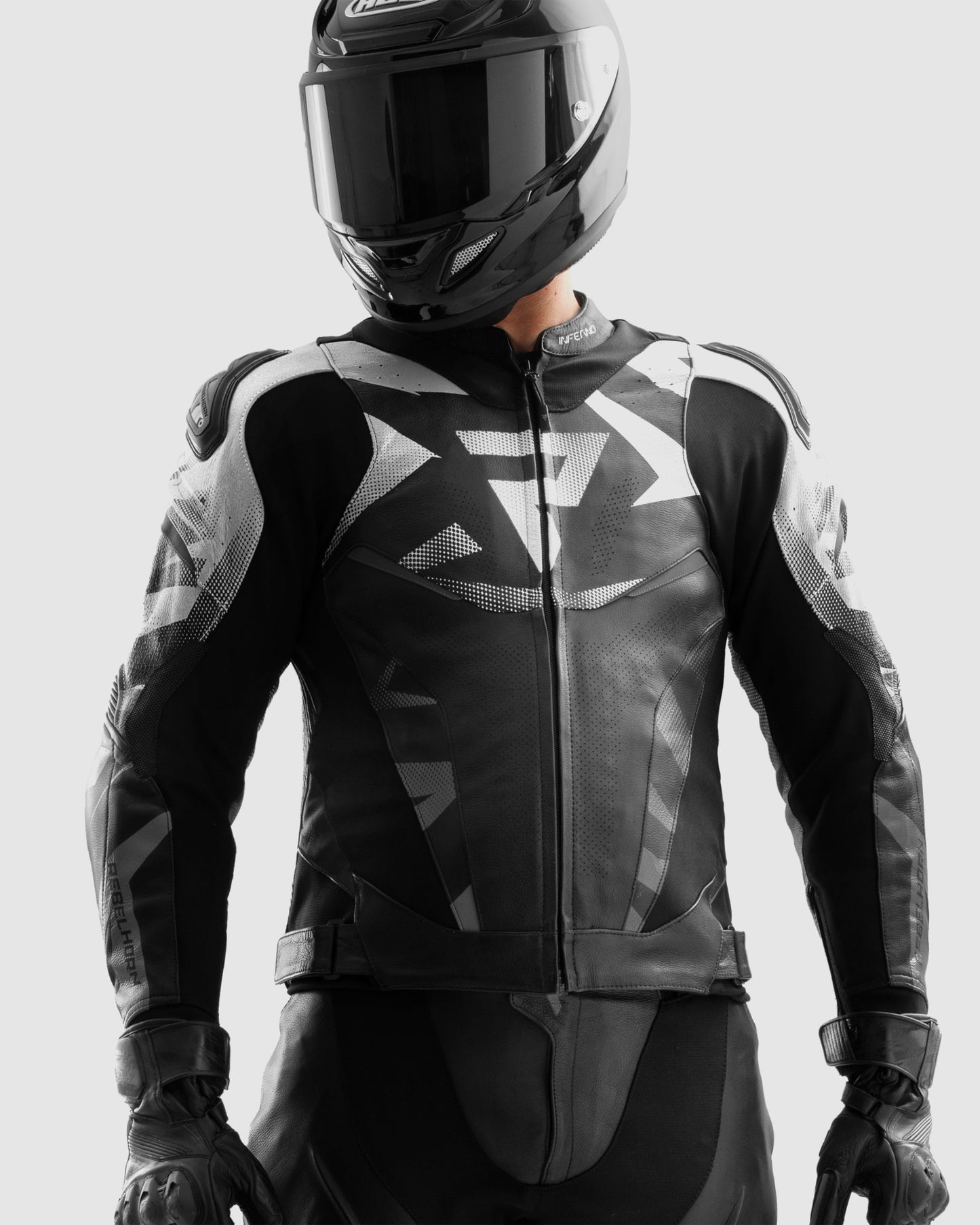 Inferno Leder-Motorradjacke Schwarz Weiß