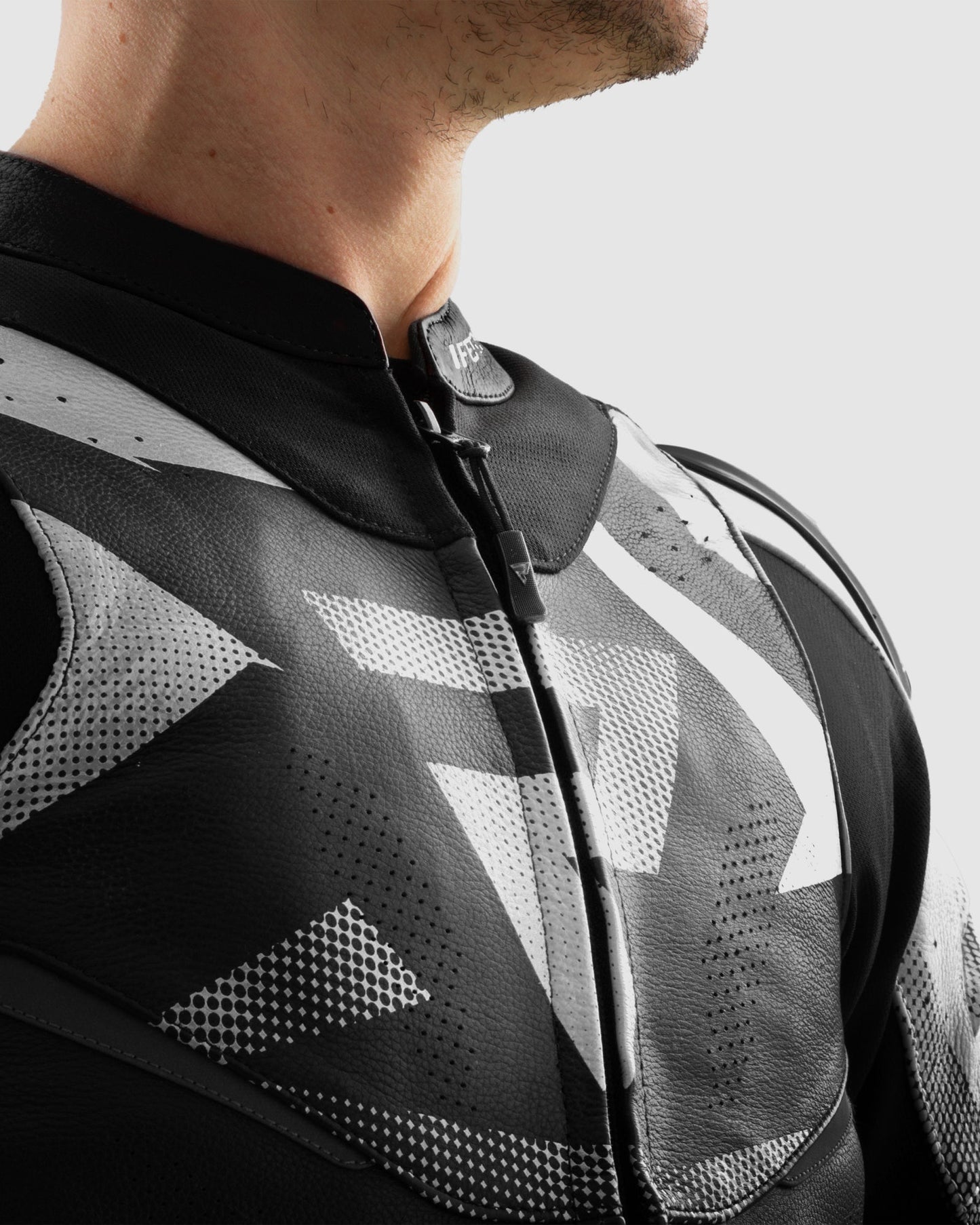 Inferno Leder-Motorradjacke Schwarz Weiß