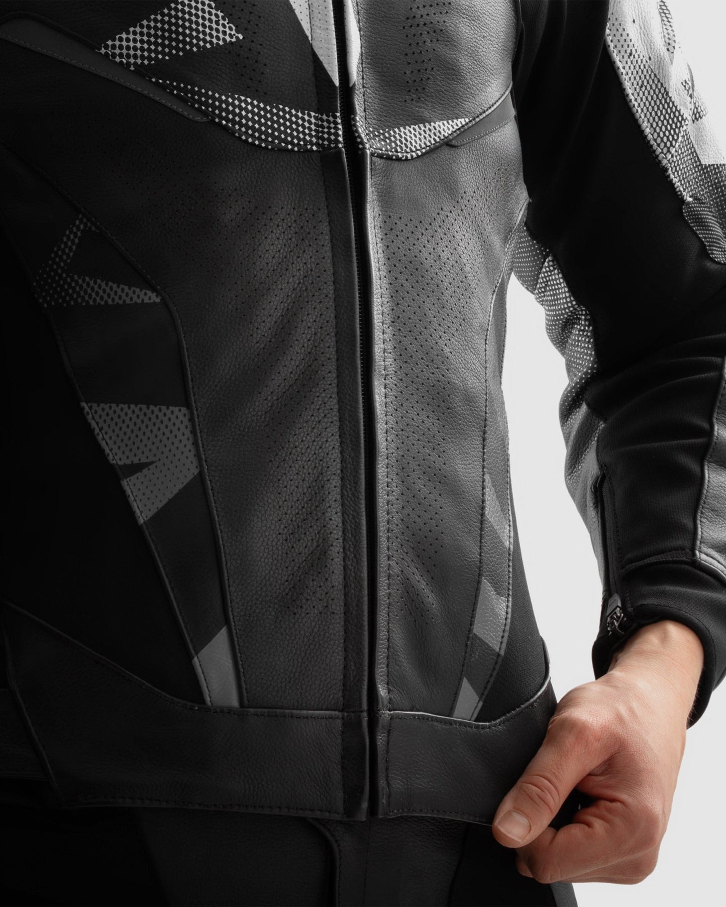 Inferno Leder-Motorradjacke Schwarz Weiß