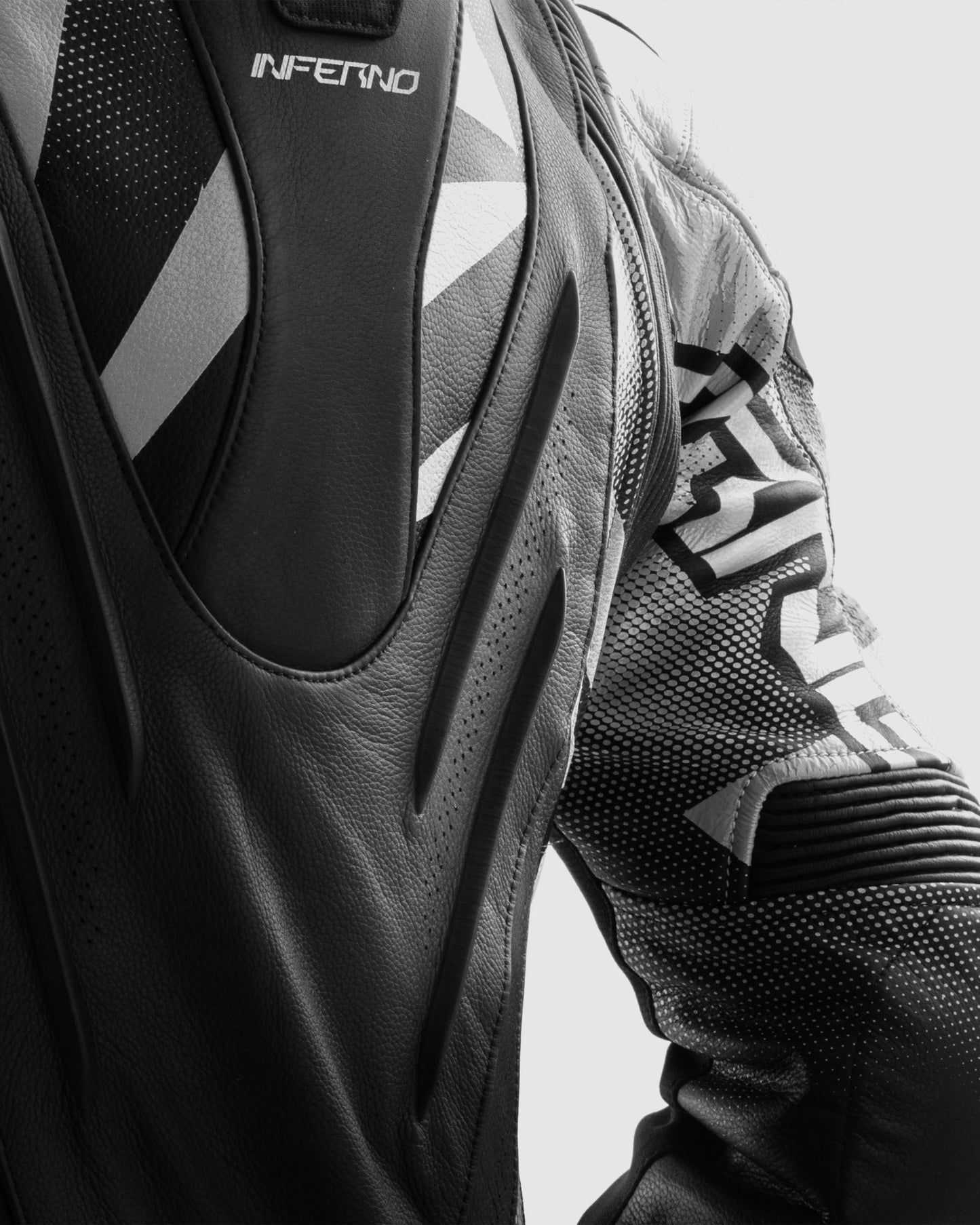 Inferno Leder-Motorradjacke Schwarz Weiß