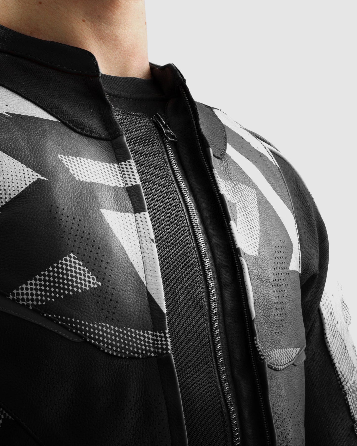 Inferno Leder-Motorradjacke Schwarz Weiß