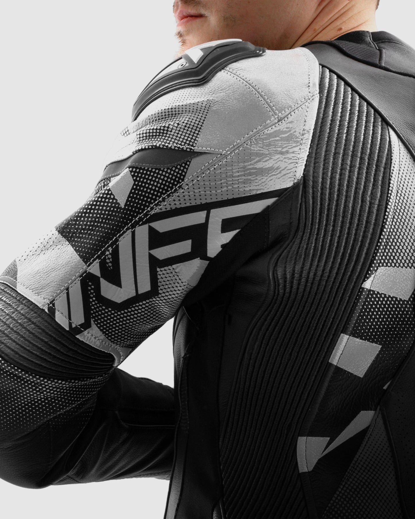 Inferno Leder-Motorradjacke Schwarz Weiß