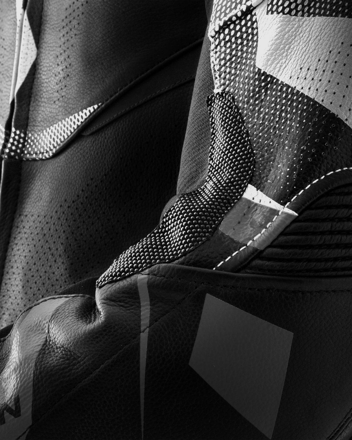 Inferno Leder-Motorradjacke Schwarz Weiß