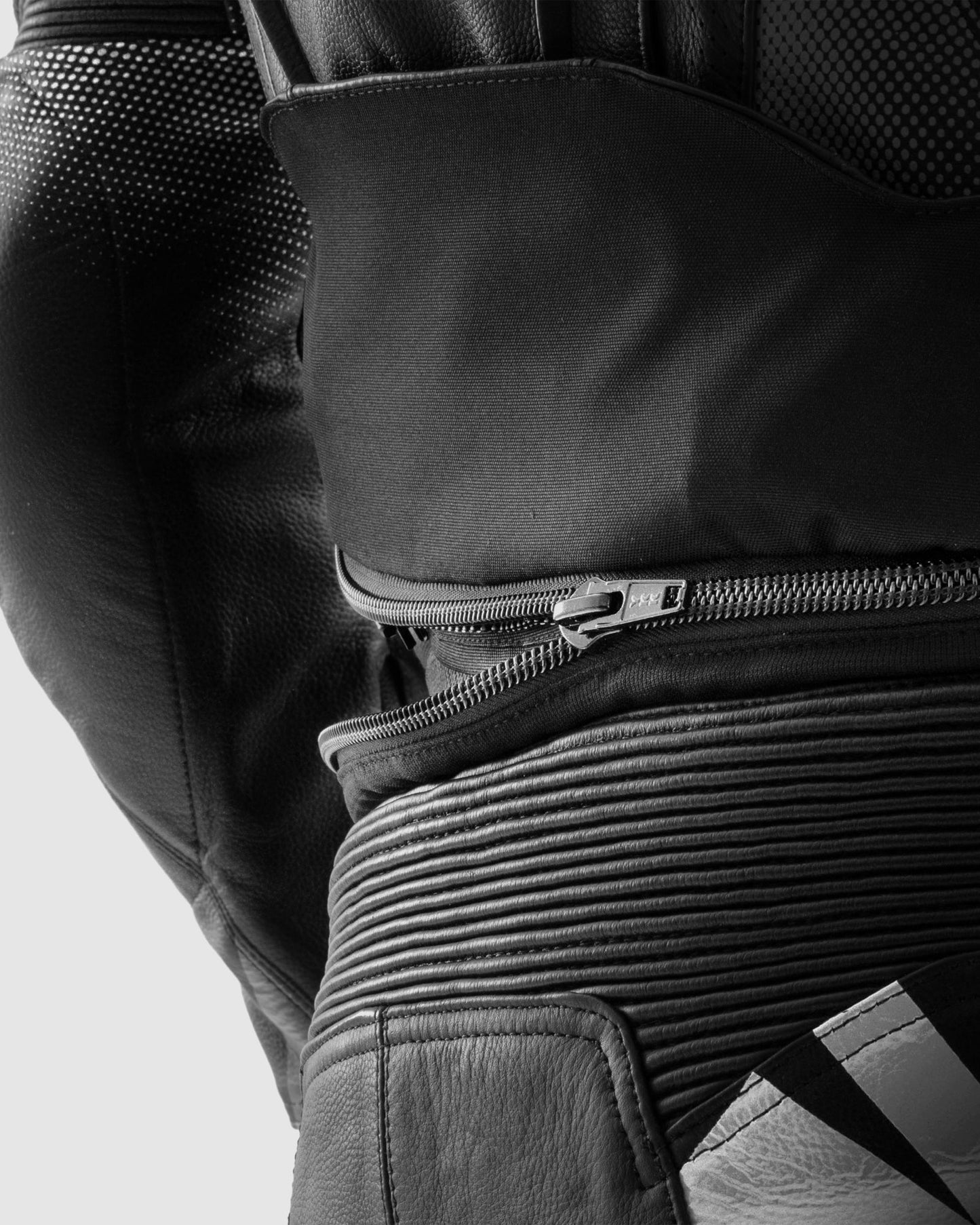 Inferno Leder-Motorradjacke Schwarz Weiß