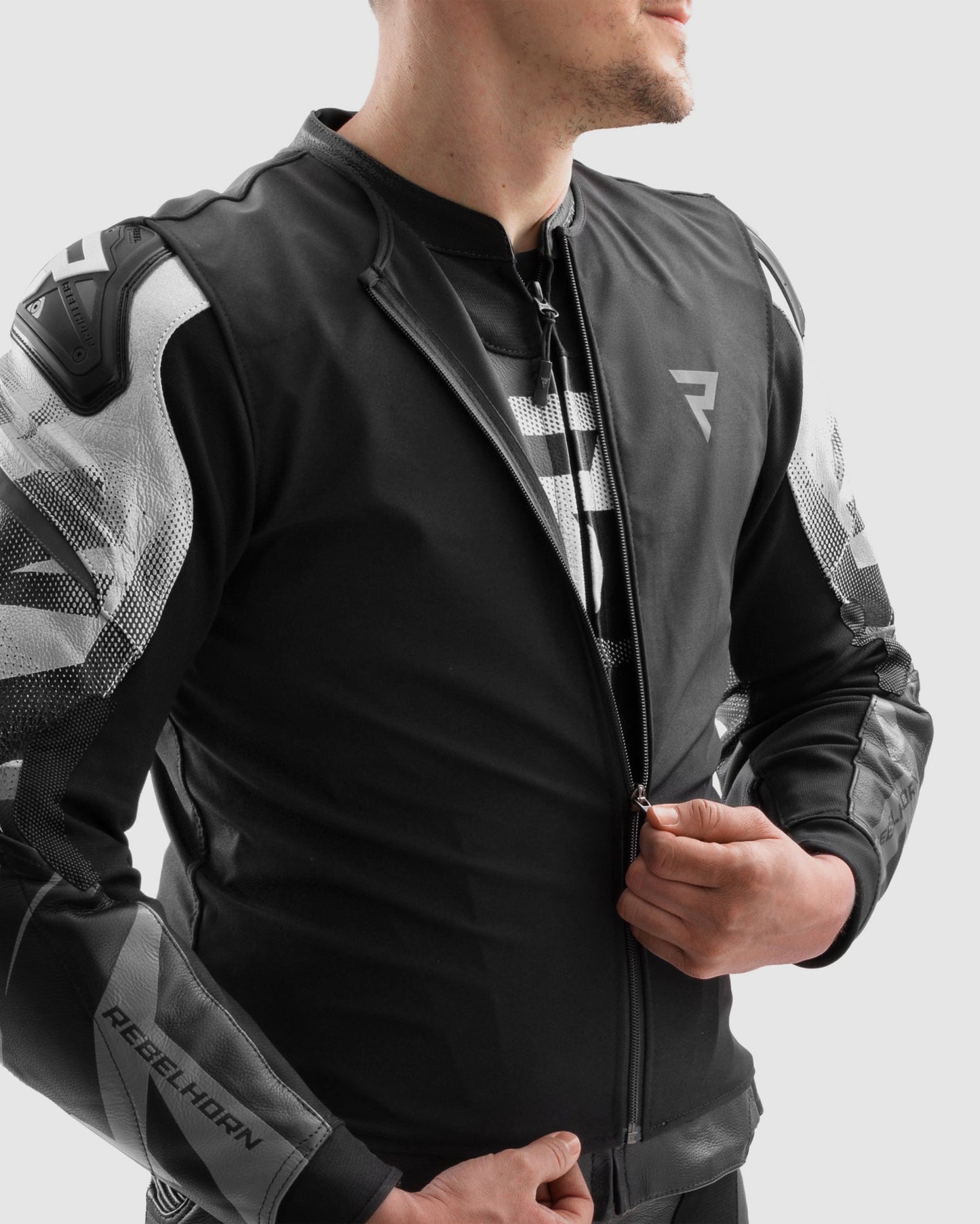 Inferno Leder-Motorradjacke Schwarz Weiß