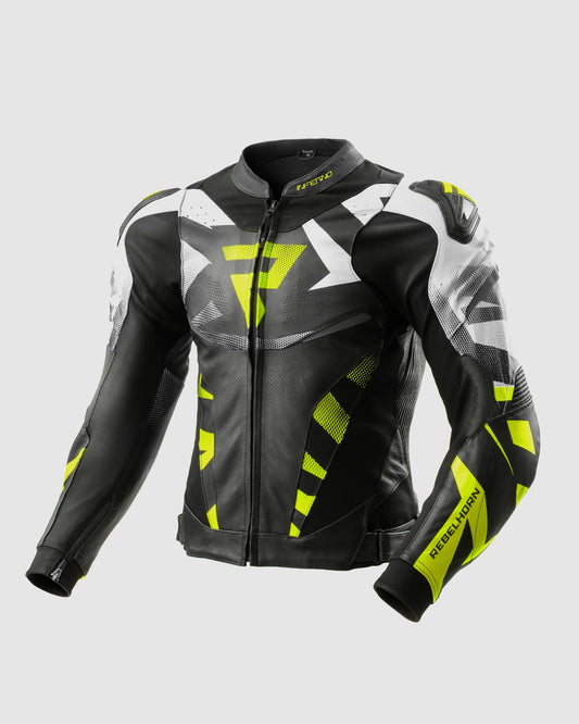 Inferno Leder-Motorradjacke Neongelb