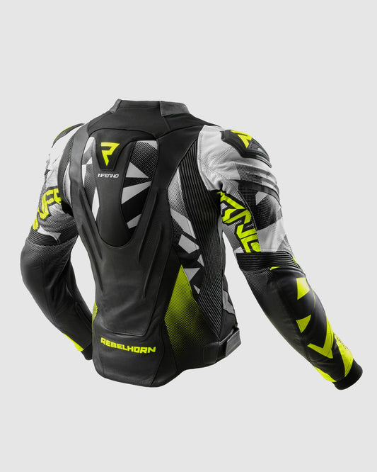 Inferno Leder-Motorradjacke Neongelb