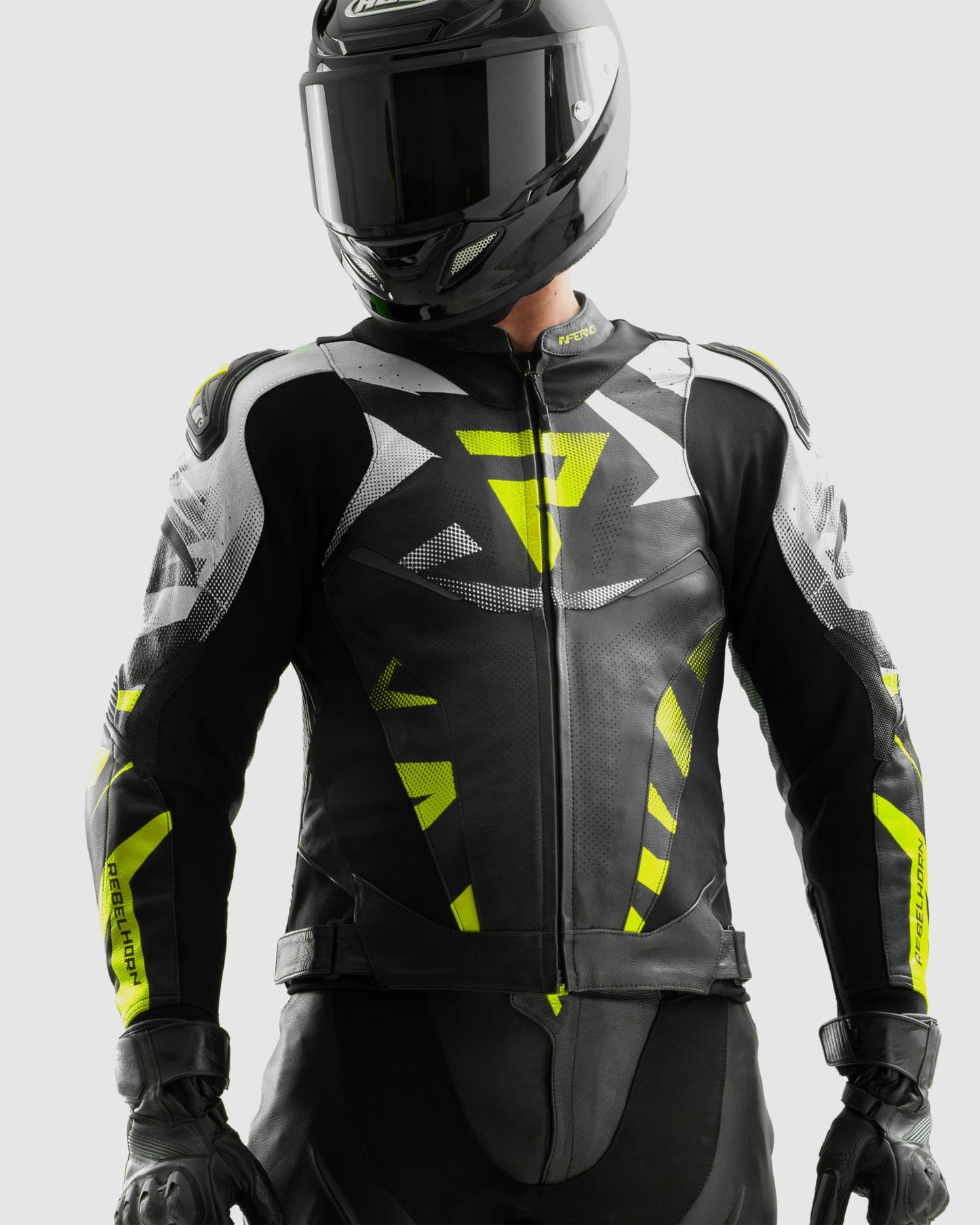 Inferno Leder-Motorradjacke Neongelb
