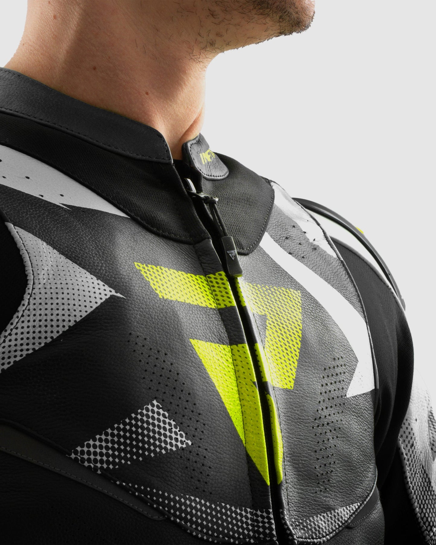 Inferno Leder-Motorradjacke Neongelb