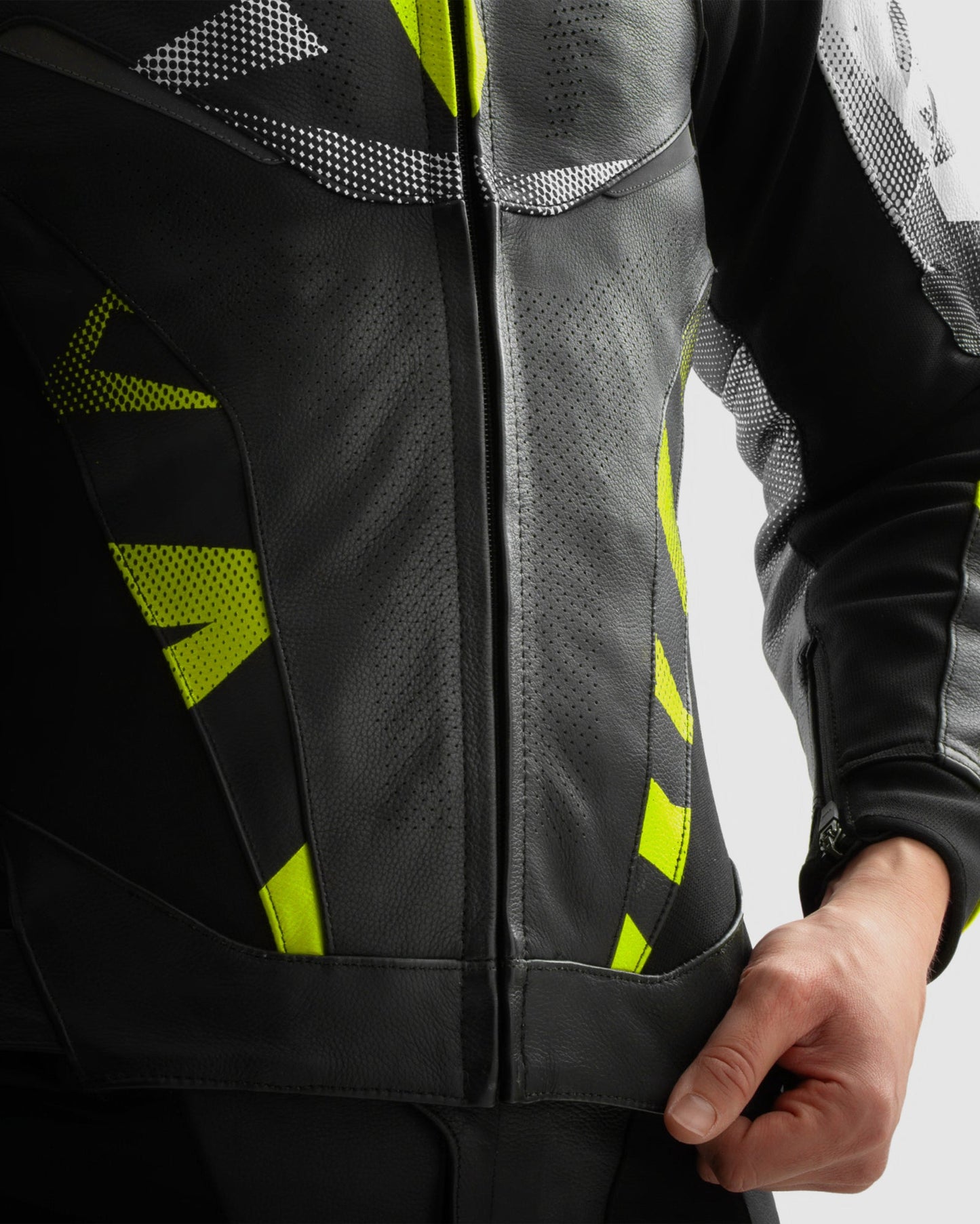Inferno Leder-Motorradjacke Neongelb