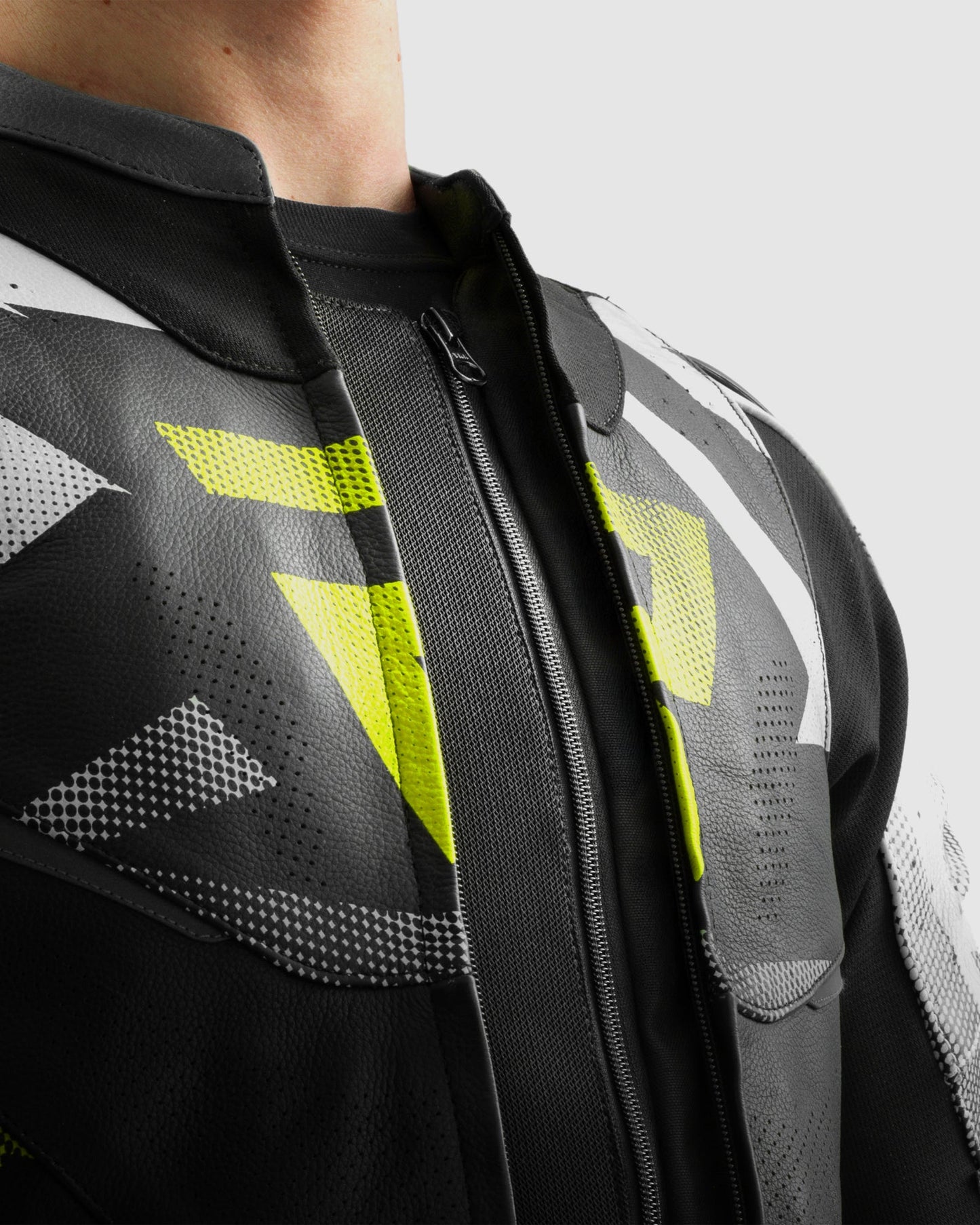 Inferno Leder-Motorradjacke Neongelb