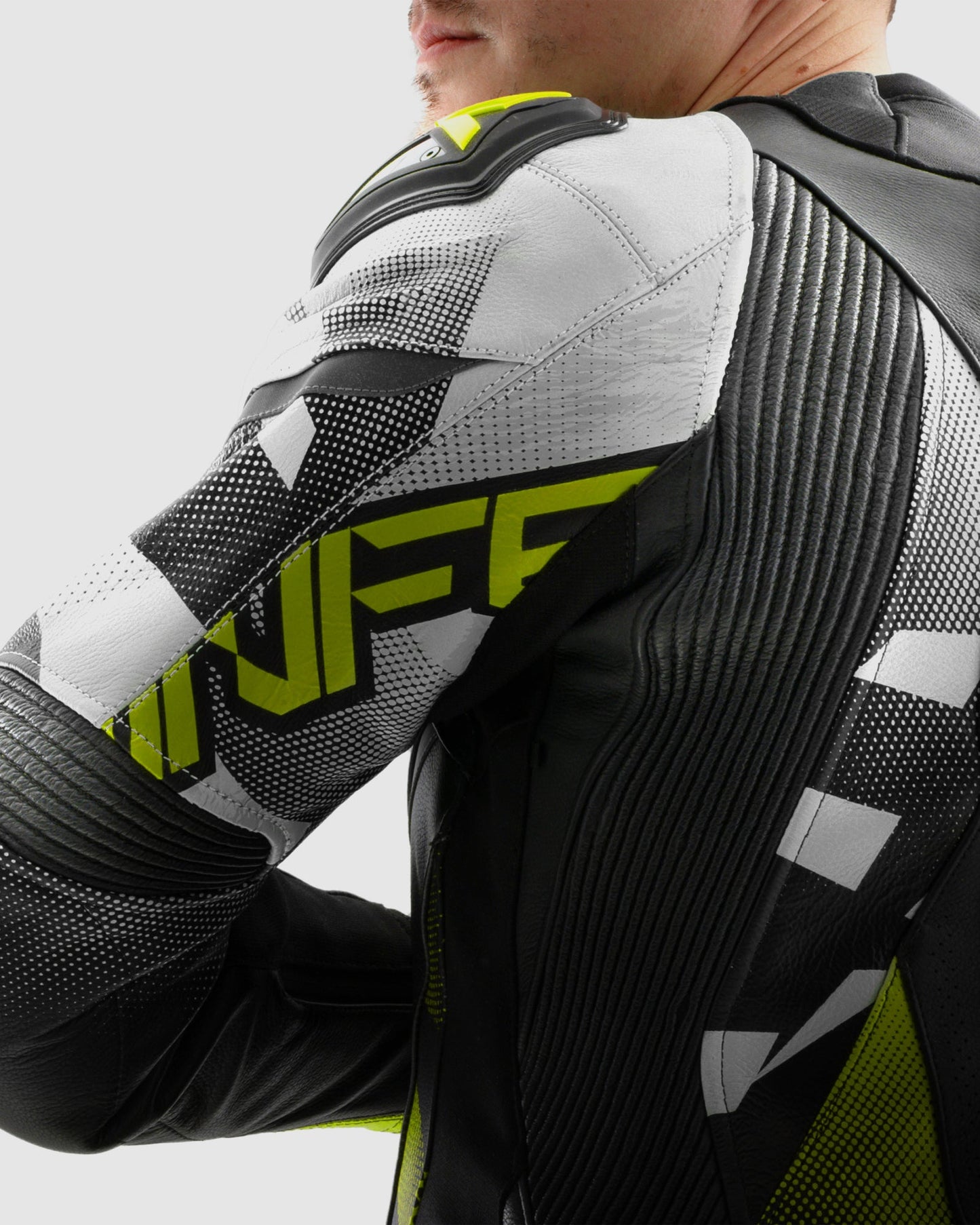 Inferno Leder-Motorradjacke Neongelb